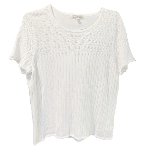 Tradition Women’s Knit White Short Sleeve Shirt Top Size 18 XL Patterned Ribbed - Picture 1 of 10